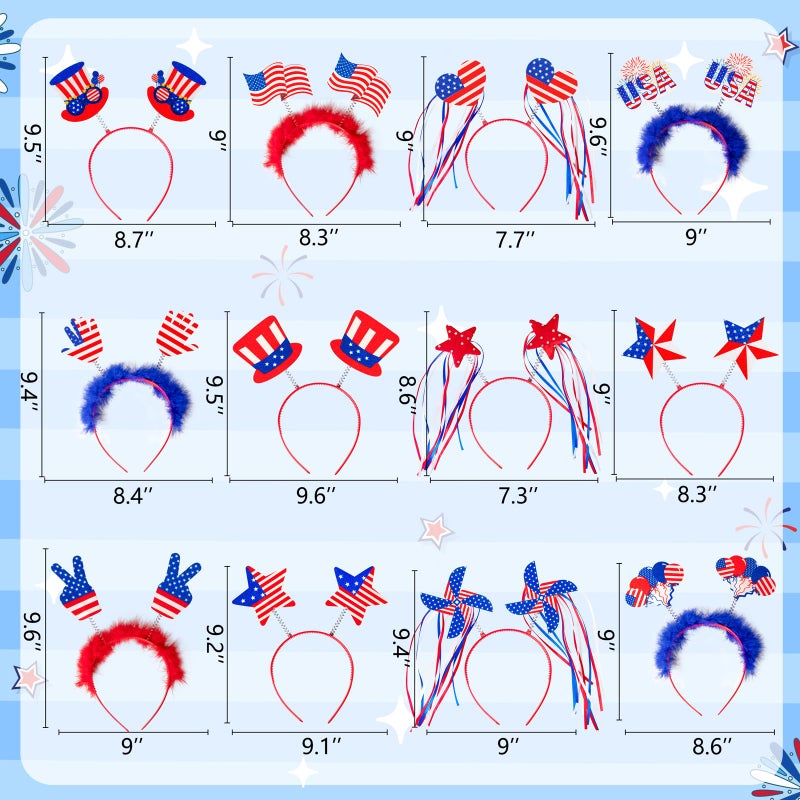 Moon Boat 12PCS Patriotic Head Boppers Headband - Star Uncle Sam Hat Balloons- Fourth 4th of July Party Accessories Favors Decorations - Image 4